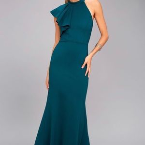 Lulus Margaux Teal Blue One-Shoulder Maxi Dress!